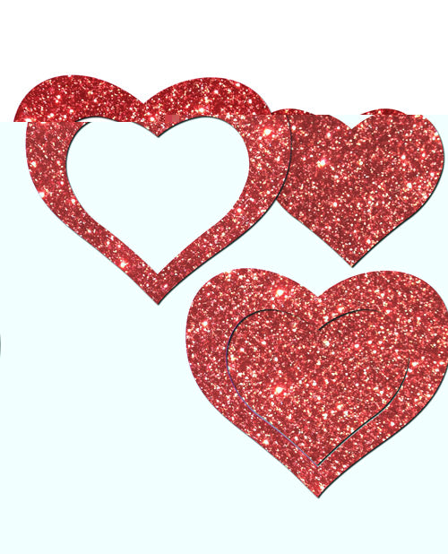 Pastease Premium Glitter Peek a Boob Hearts - Red O/S