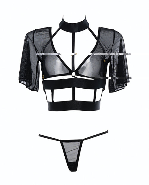 Adore Dreamer Sheer Mesh Strappy Top & Thong Black O/S