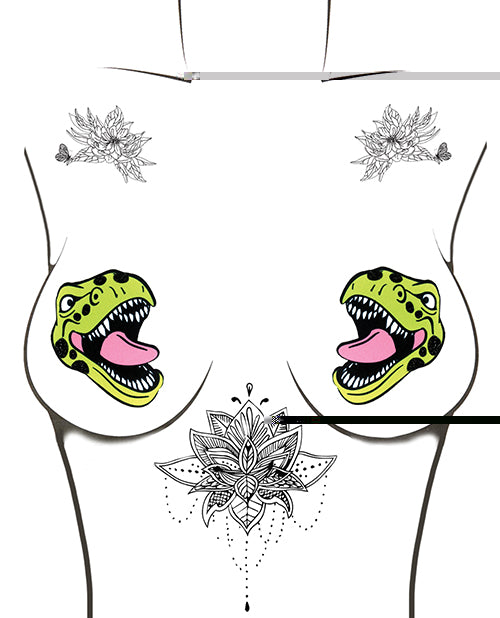 Neva Nude Black Light Dinosaur Pasties - Green O/S