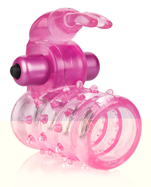 Basic Essentials Stretchy Vibrating Bunny Enhancer - Pink