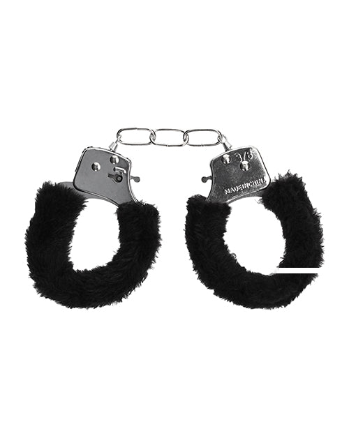 Shots Ouch Black & White Beginner's Furry Hand Cuffs - Black