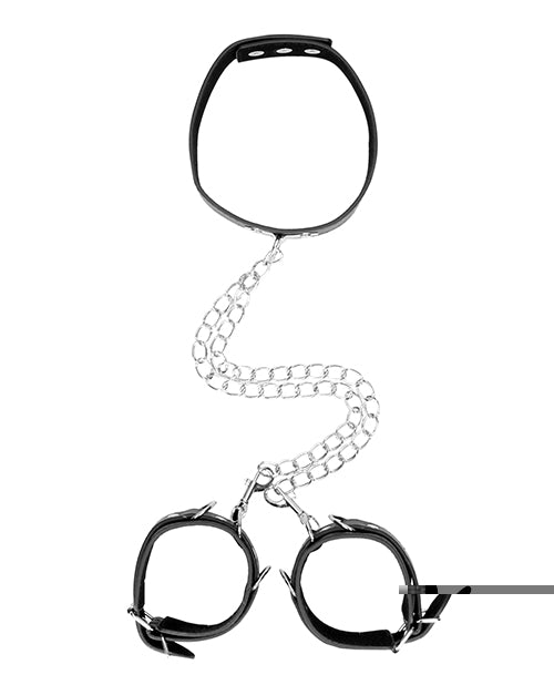 Shots Ouch Black & White Bonded Leather Collar w/Hand Cuffs - Black