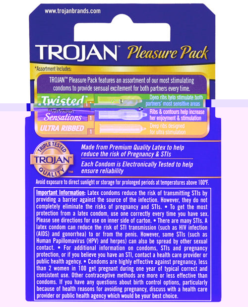 Trojan Pleasure Pack Condoms - Box of 3