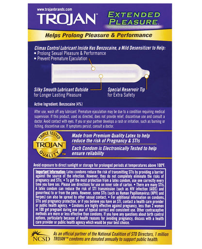 Trojan Extended Pleasure Condoms - Box of 12