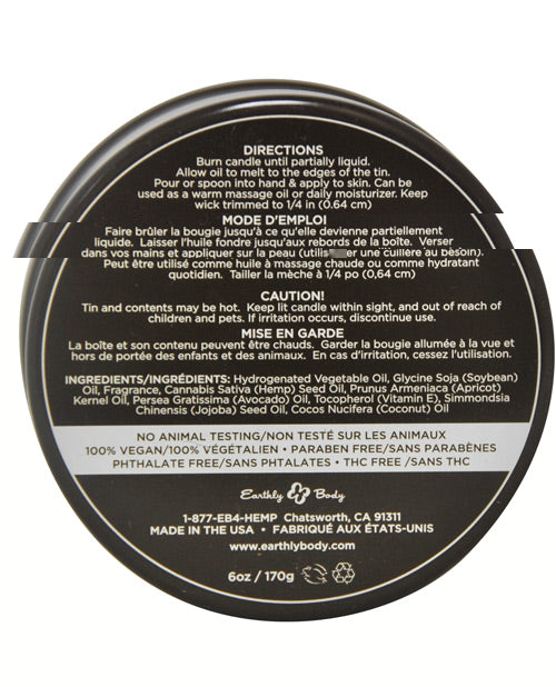 Earthly Body Suntouched Hemp Candle - 6 oz Round Tin Skinny Dip