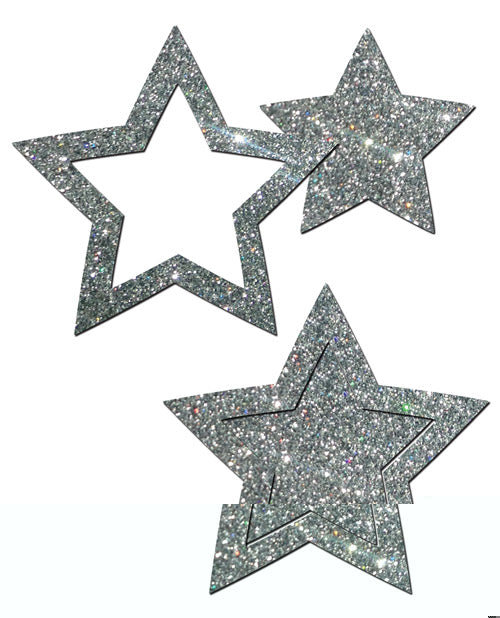 Pastease Premium Glitter Peek a Boob Stars - Silver O/S