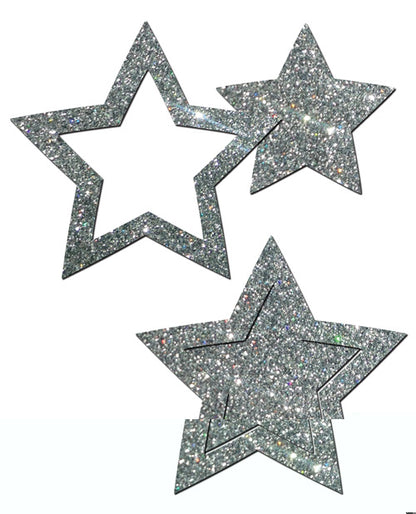Pastease Premium Glitter Peek a Boob Stars - Silver O/S
