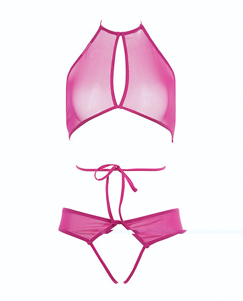 Allure Marley Mesh Peek A Boo Top & Open Panty Hot Pink S/M