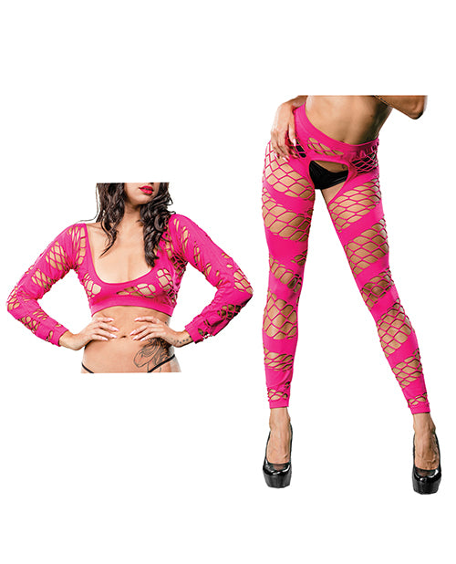 Beverly Hills Naughty Girl Crotchless Mesh & Fishnet Leggings Pink O/S