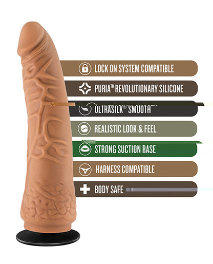 Blush Lock On 7.5" Hexanite Dildo w/Suction Cup Adapter - Mocha