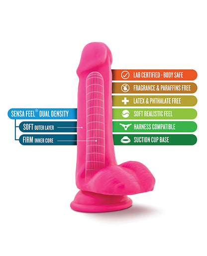 Blush Neo 6" Dual Density Cock w/Balls - Neon Pink