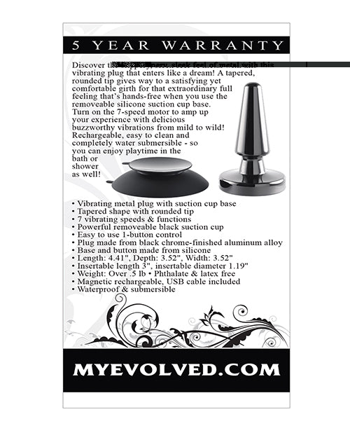 Evolved Beginner Vibrating Rechargeable Metal Plug - Black