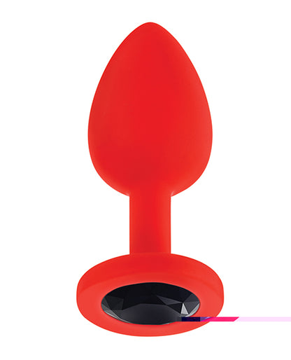 Luv Inc. Jeweled Silicone Butt Plug w/Three Stones - Small Red