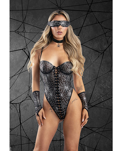 Play Into My Web Lace-up Teddy 4 pc Set - Black M/L