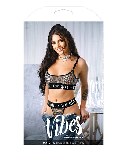 Vibes Icy Girl Metallic Fishnet Bralette & G-String Black L/XL