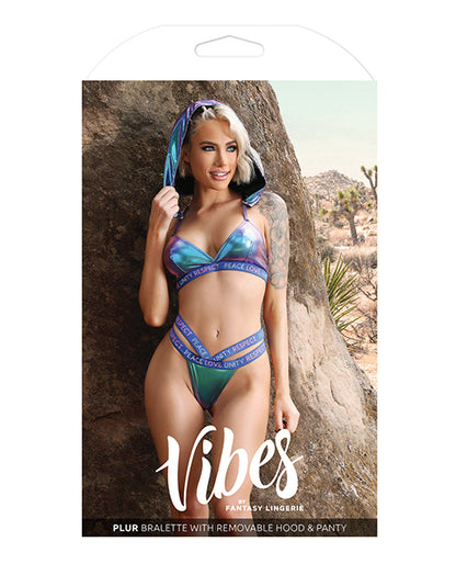 Vibes Plur Bralette w/Removable Hood & Panty Iridescent L/XL