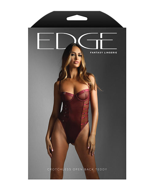 Edge Crotchless Underwire Mesh Teddy w/ Strappy Open Back - Burgundy L/XL