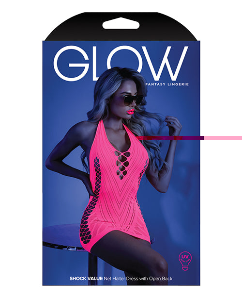 'glow Black Light Net Halter Dress Neon Pink O/s
