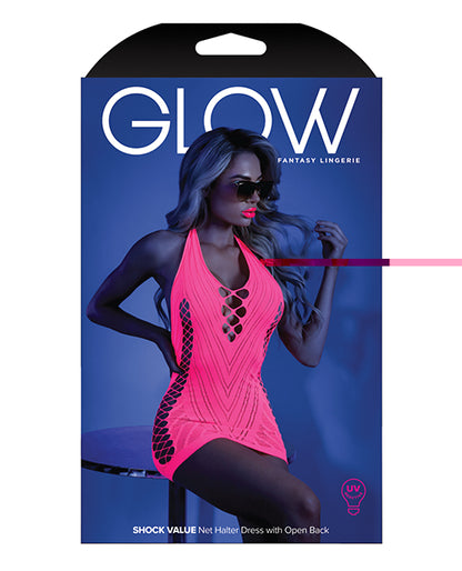 'glow Black Light Net Halter Dress Neon Pink O/s