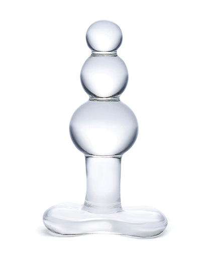 Glas 4" Beaded Glass Butt Plug w/Tapered Base - Clear