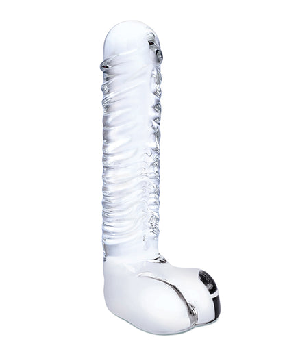 Glas 8" Realistic Ribbed Glass G-Spot Dildo w/Balls - Clear