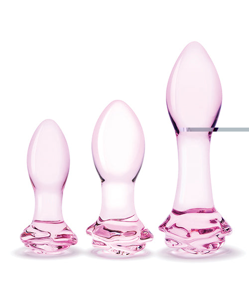 Glas 3 pc Rosebud Butt Plug Set - Pink