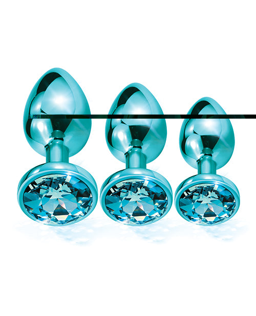 Nixie Metal Butt Plug Trainer Set w/Inlaid Jewel - Blue Metallic