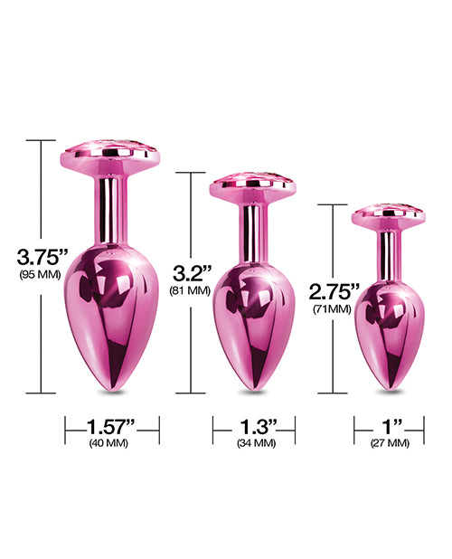 Nixie Metal Butt Plug Trainer Set w/Inlaid Jewel - Pink Metallic