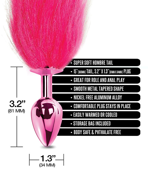 Nixie Metal Butt Plug w/Faux Fur Tail - Pink Metallic