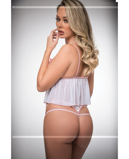 Pinklicious Sheer Cropped Babydoll & Panty Millennial White O/S