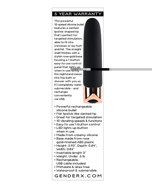 Gender X The Gold Standard Rechargeable Silicone Bullet - Black/Rose Gold