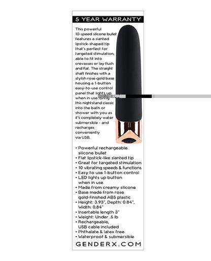 Gender X The Gold Standard Rechargeable Silicone Bullet - Black/Rose Gold