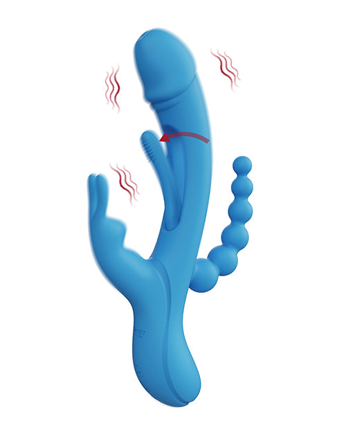 Trilux Kinky Finger Rabbit Vibrator w/ Anal Beads - Blue