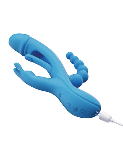 Trilux Kinky Finger Rabbit Vibrator w/ Anal Beads - Blue