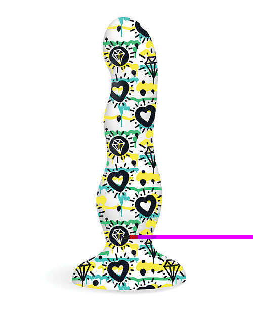 Collage Diamonds & Hearts Curvy Silicone Dildo