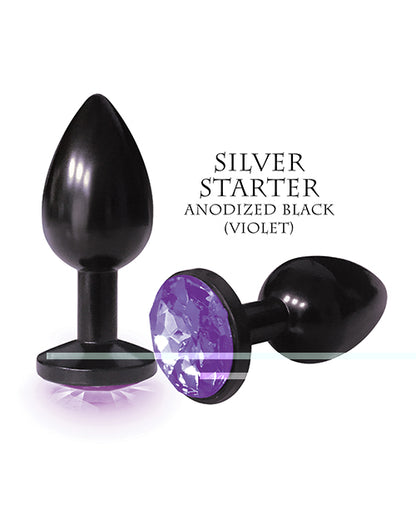 The 9's The Silver Starter Bejeweled Round Stainless Steel Plug - Black/Violet