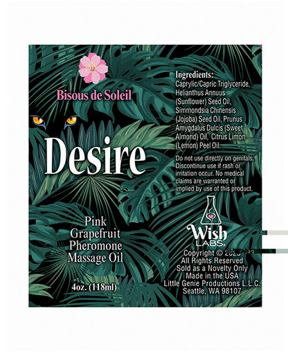 Desire Pheromone Massage Oil - 4 oz Pink Grapefruit