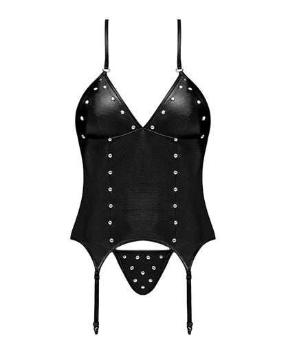 Lust Madame Corset w/Metal Garters & G-String Black S/M