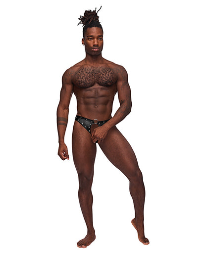 Fetish Cyclops Nylon Spandex Pouchless Jock Strap Black L/XL