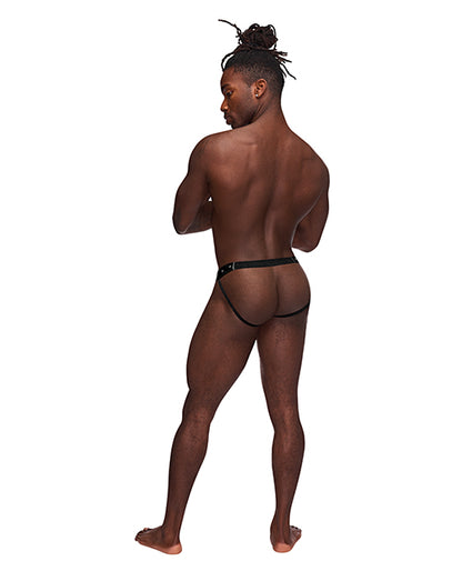 Fetish Cyclops Nylon Spandex Pouchless Jock Strap Black L/XL