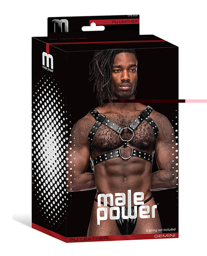 Leather Gemini Double Ring Harness Black O/S