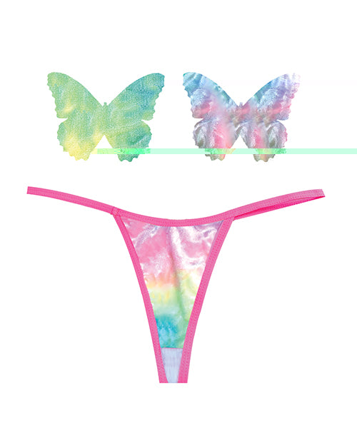 Neva Nude Naughty Knix Rainbow Sherbet Velvet G-String & Pasties - (Color Varies) Multi  O/S