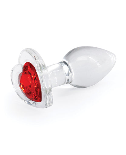 Crystal Desires Glass Heart Gem Butt Plug Small - Red