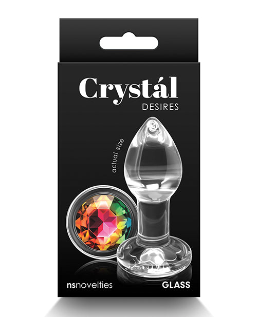 Crystal Desires Glass Round Gem Butt Plug Small - Rainbow