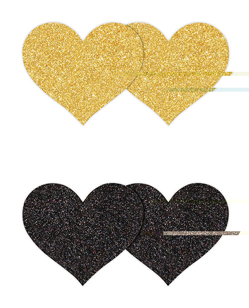 Pretty Pasties Glitter Hearts Black/Gold - 2 Pair