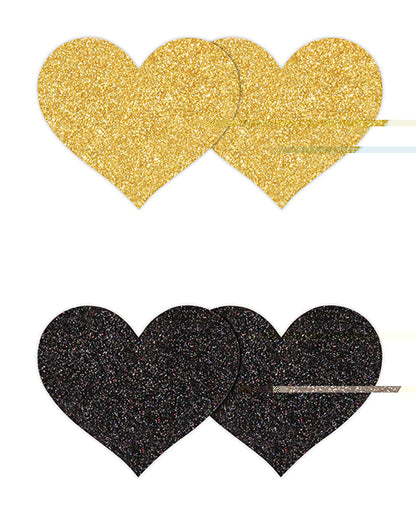 Pretty Pasties Glitter Hearts Black/Gold - 2 Pair