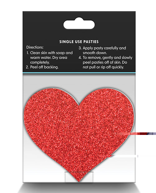 Pretty Pasties Glitter Hearts Red/Silver - 2 Pair