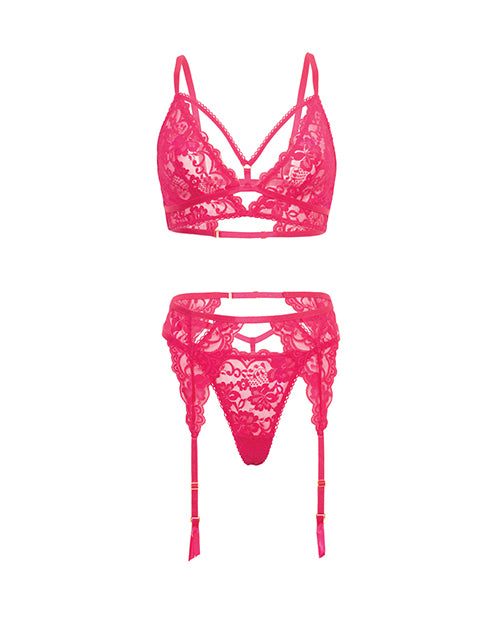 Aphrodite Lace Keyhole Bralette w/Garters & G-String - Raspberry S/M