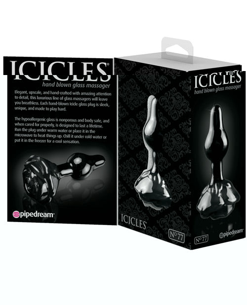 Icicles No. 77 Hand Blown Glass Rose Butt Plug - Black