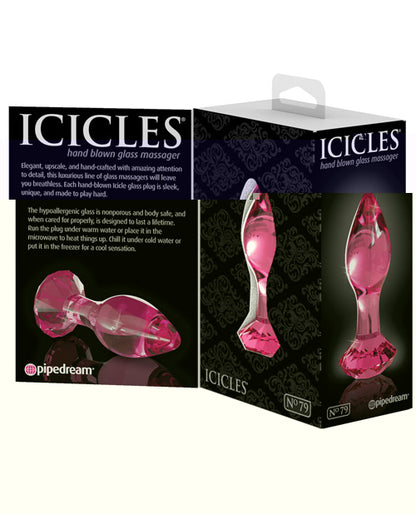 Icicles No. 79 Hand Blown Glass Diamond Butt Plug - Pink